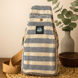 Crossbody-veske naturlig bomull tan og marineblå