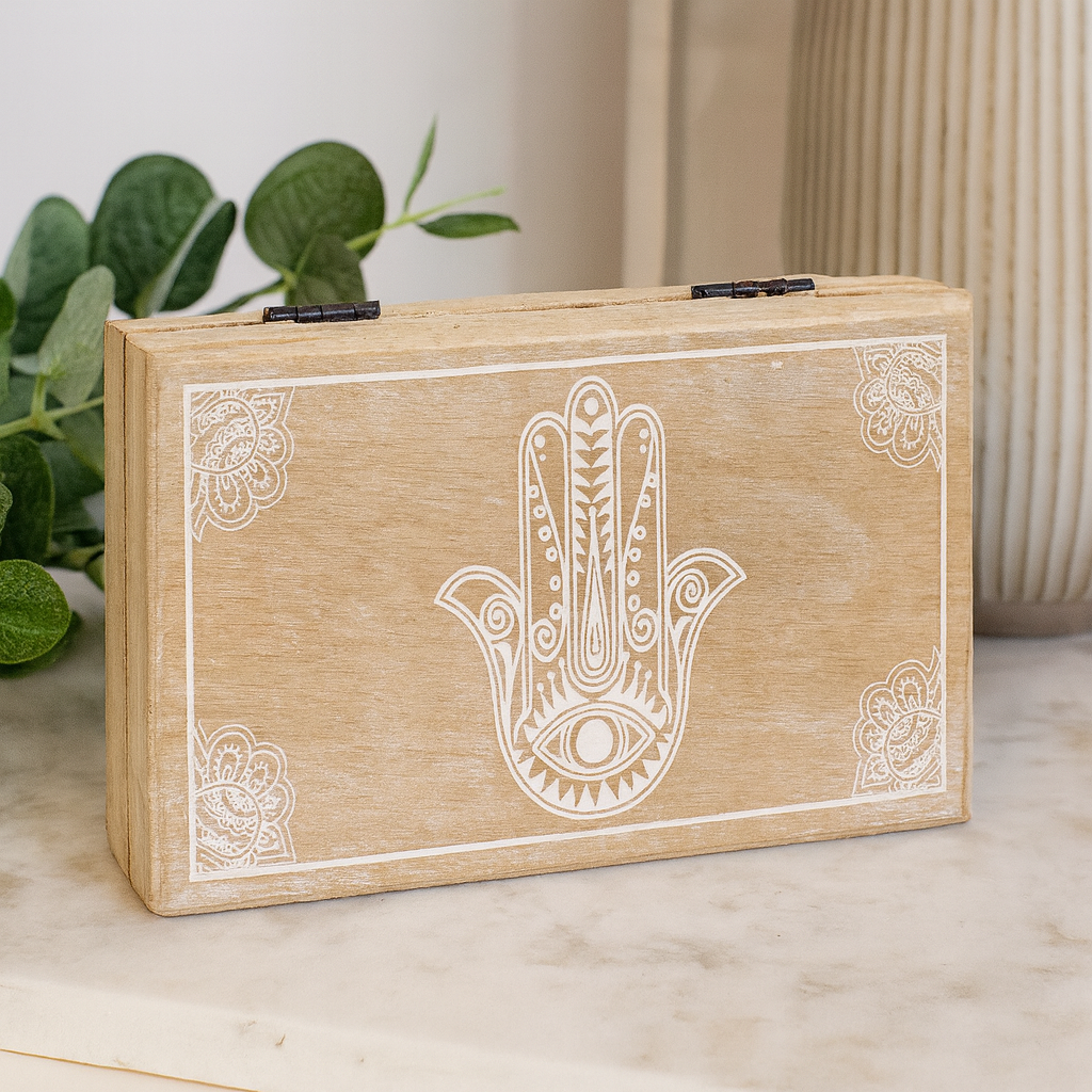 Cutie dreptunghiulară Hamsa 21.5x14x6.3cm Albăspălată
