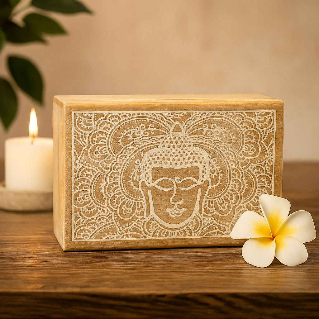 Cutie de depozitare dreptunghiulară cu fața lui Buddha, albăspălată