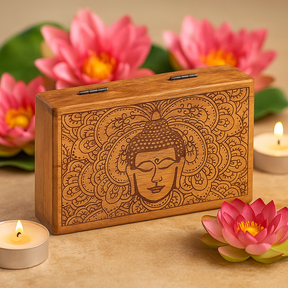 Square Box Buddha Face Black Engraved 17x10x4.2 cm