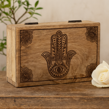 Hamsa Engraved Square Box Medium Black 17x10x4.2cm