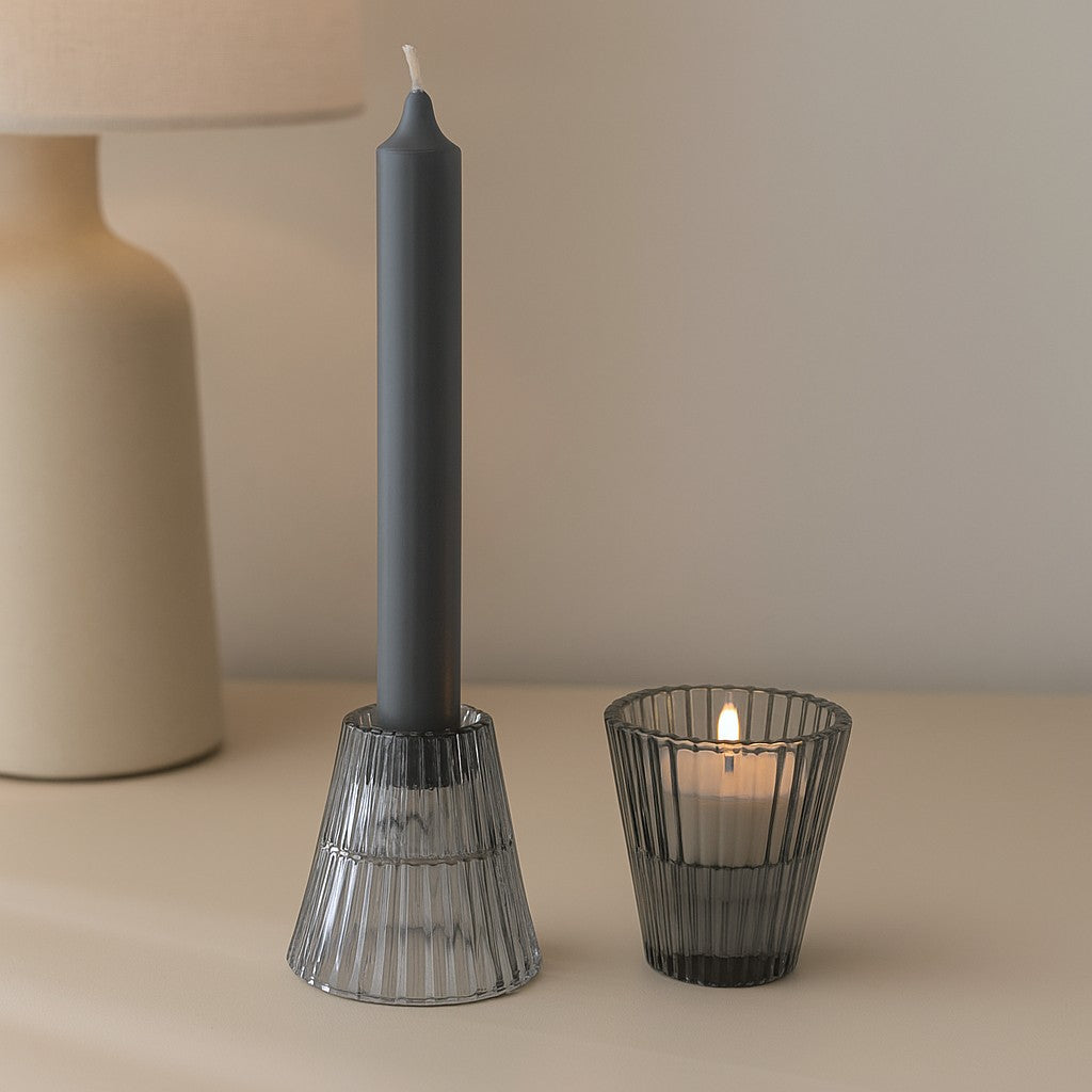 Dinerkaars en Theelichthouder Middernachtgrijs 2-Pack