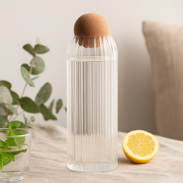 Glass Jar Ribbed With Cork Ball – 25cm