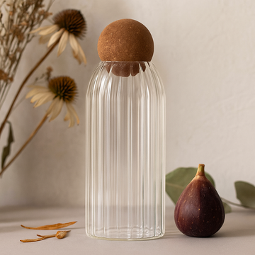 Glass Jar Ribbed 20cm With Cork Ball Lid