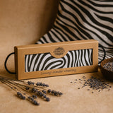 Almohada para ojos de lavanda con diseño de cebra y caja de regalo