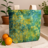Tye-Dye-Baumwolltasche (6oz) - 38x42x12cm - Mandela - Grün/Blau - Natürlicher Griff