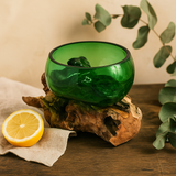 Taça de Vidro de Garrafa de Cerveja Reciclada em Madeira