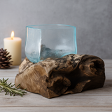 Taça de Vidro Fundido com Base de Madeira