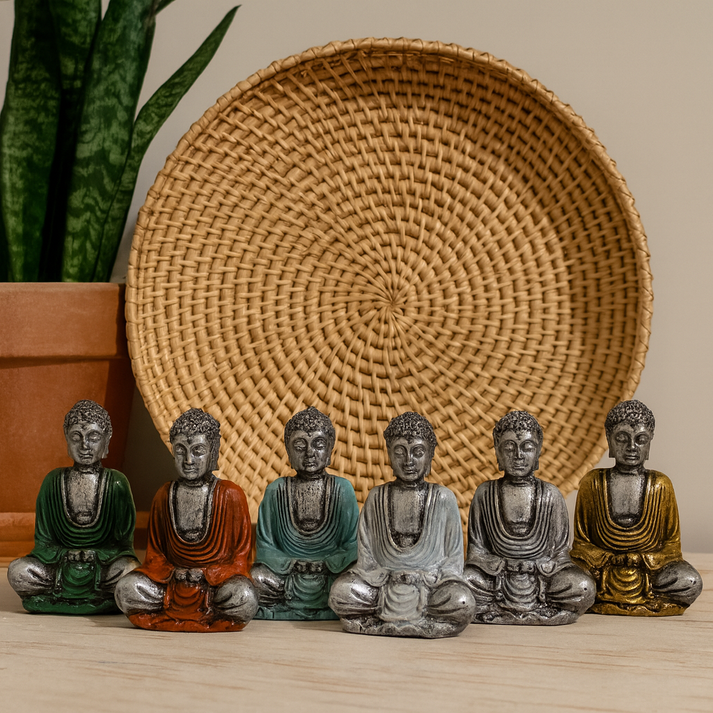 Statuete Mini Buddha Argintii, Set de 6