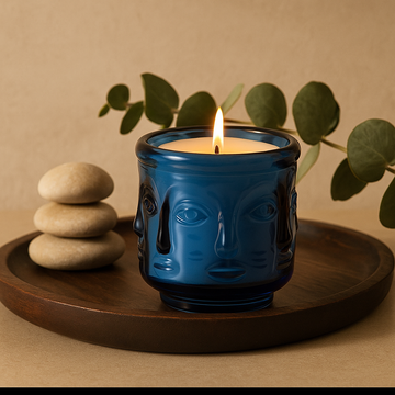 Lysglas Buddhaansigter Royal Blue 2-Pak