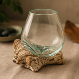 Taça de Vidro Fundido em Madeira Branqueada Pequena