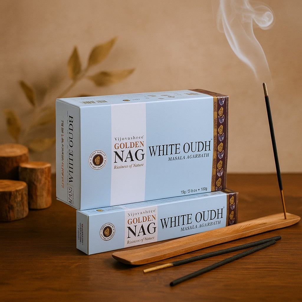 Valkoiset Oudh-suitsuketikut 15g Vijayshree Golden Nag