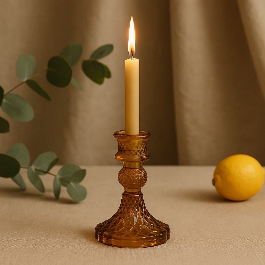 Dinner Candle Holders Antique Amber Set Of 2