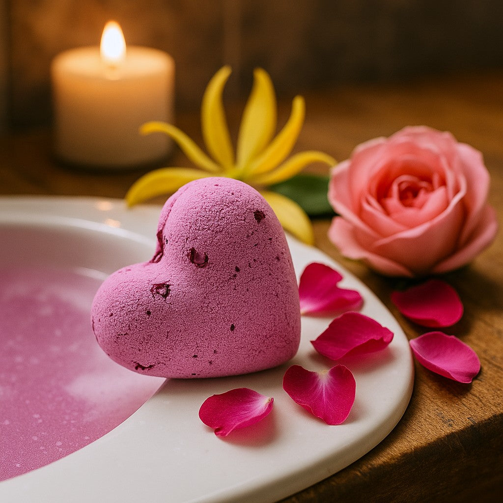 Koupelová bomba srdce Ylang a růže 5 kusů