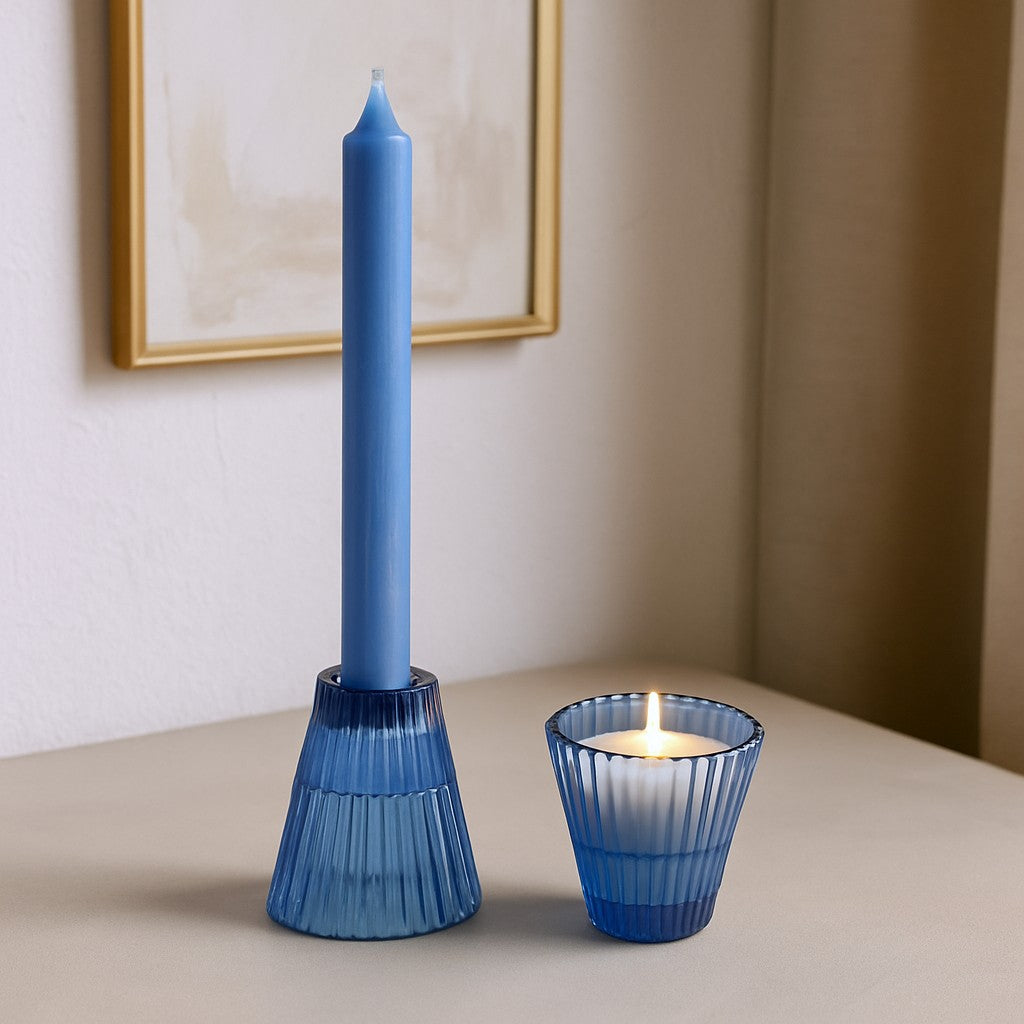 Kegel- en theelichthouder koningsblauw 2-pack
