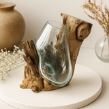 Vaso de Vidro Fundido em Madeira