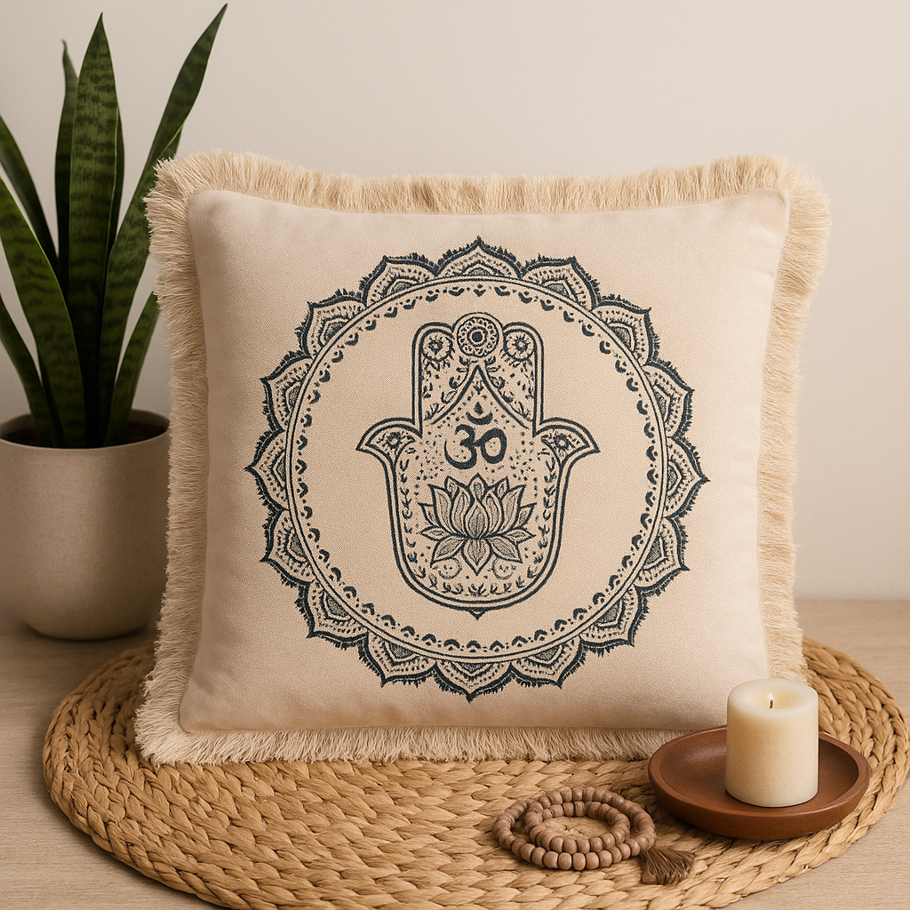 Pute 60x60cm Grønn Hamsa Mandala