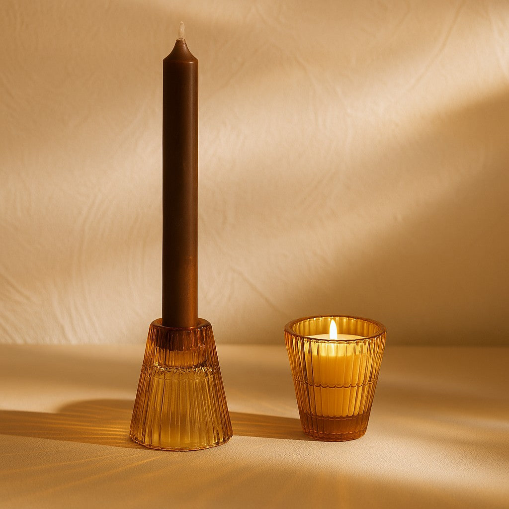Kaarsenhouder Theelichthouder - Antiek Amber 2 Stuks