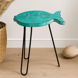 Support à poisson, bois d'albizia turquoise