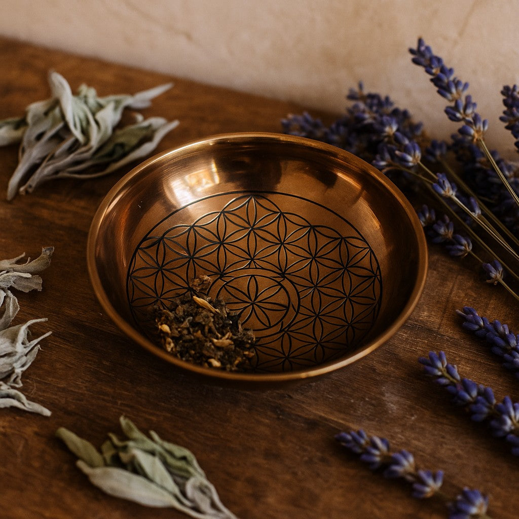 Incense Smudge Plate Copper Flower of Life