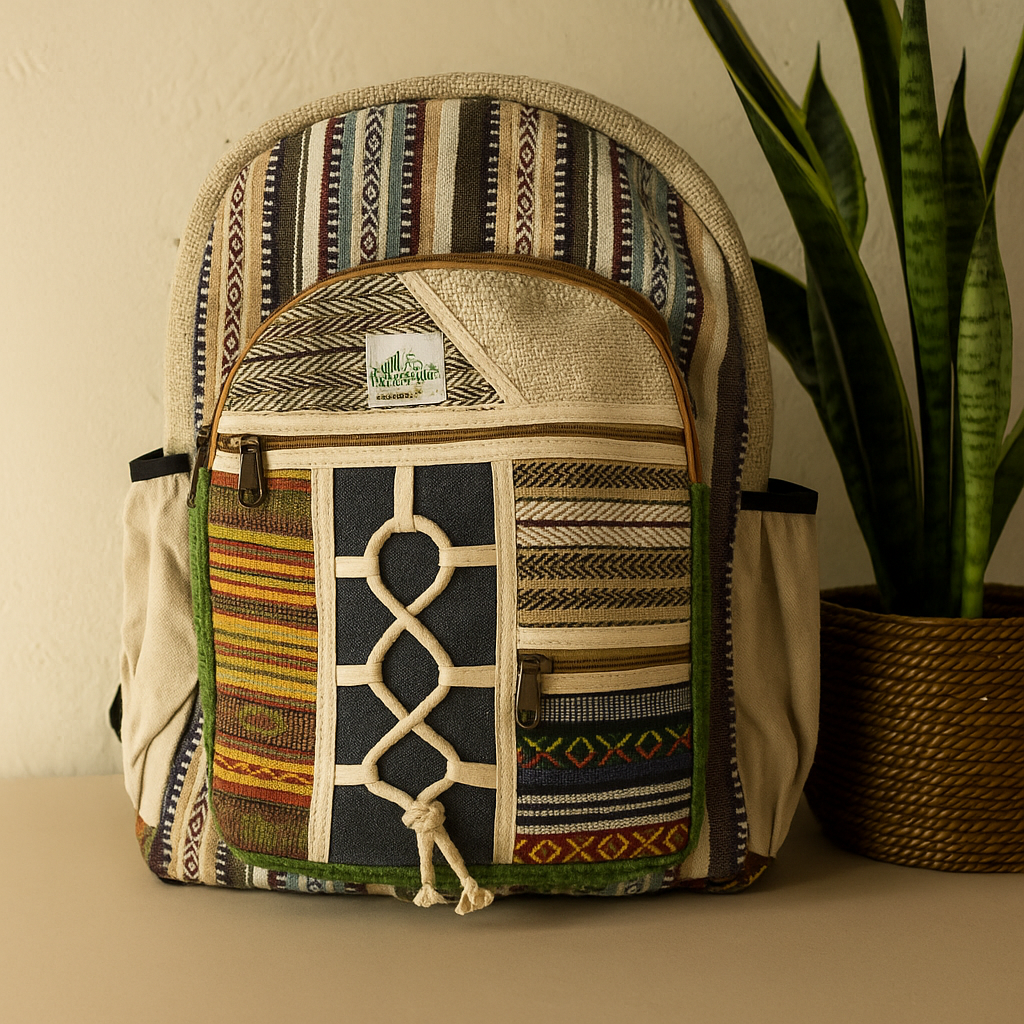 Batoh Boho z konopné bavlny s kapsami