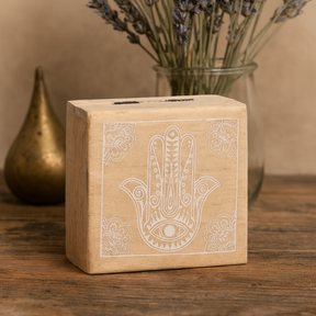 Small Square Box Hamsa Whitewash 10x10x4.2cm