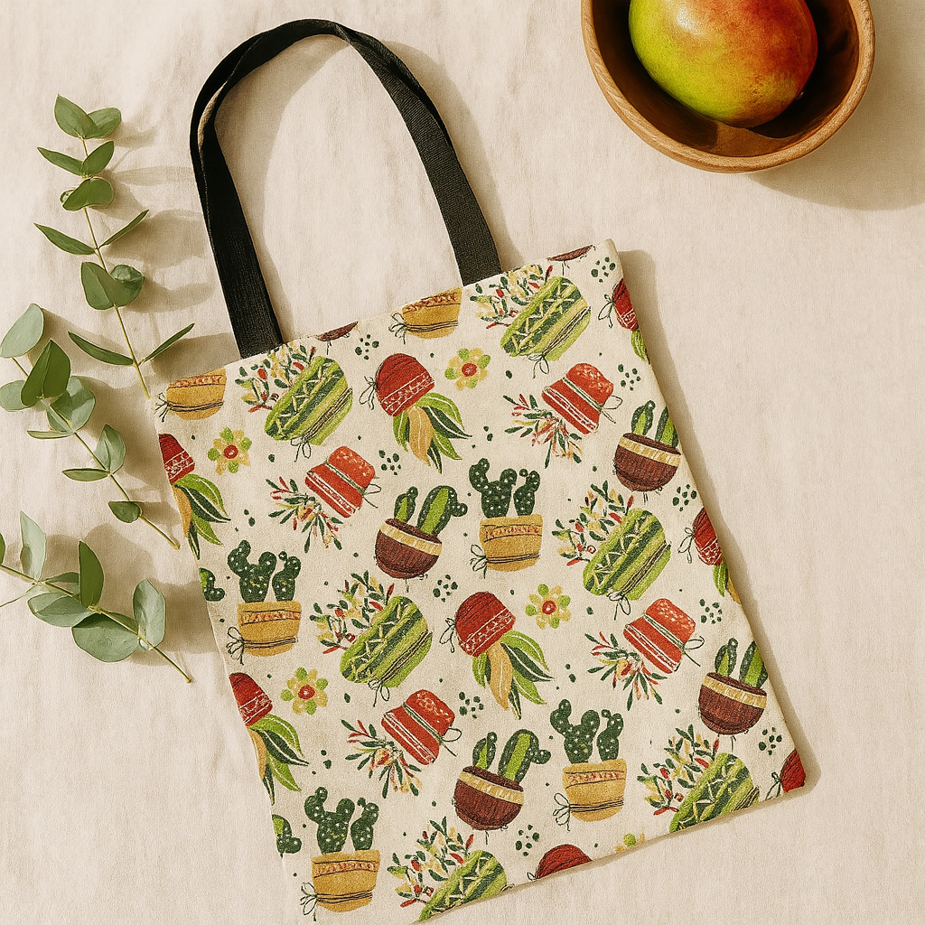 Geantă Tote cu imprimeu cactus 40x34 cm cu fermoar