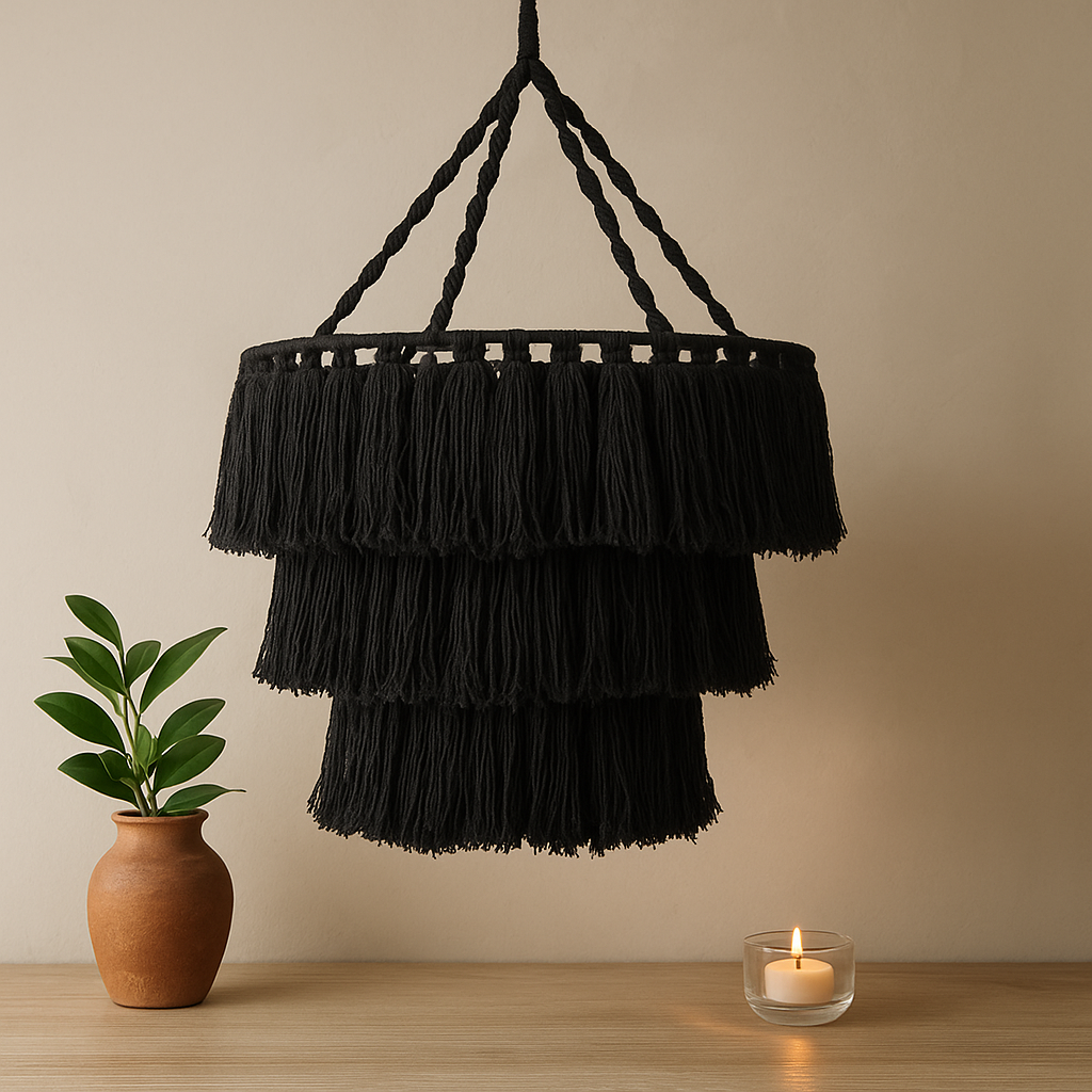 Candeeiro de Macramé - Preto