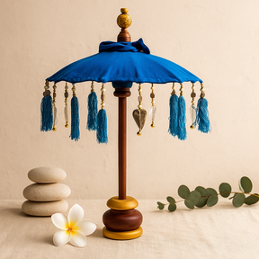 Bali Decorative Parasol, 40cm Blue Cotton Umbrella