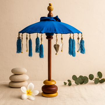 Ombrellone Decorativo Bali, Ombrello in Cotone Blu 40cm