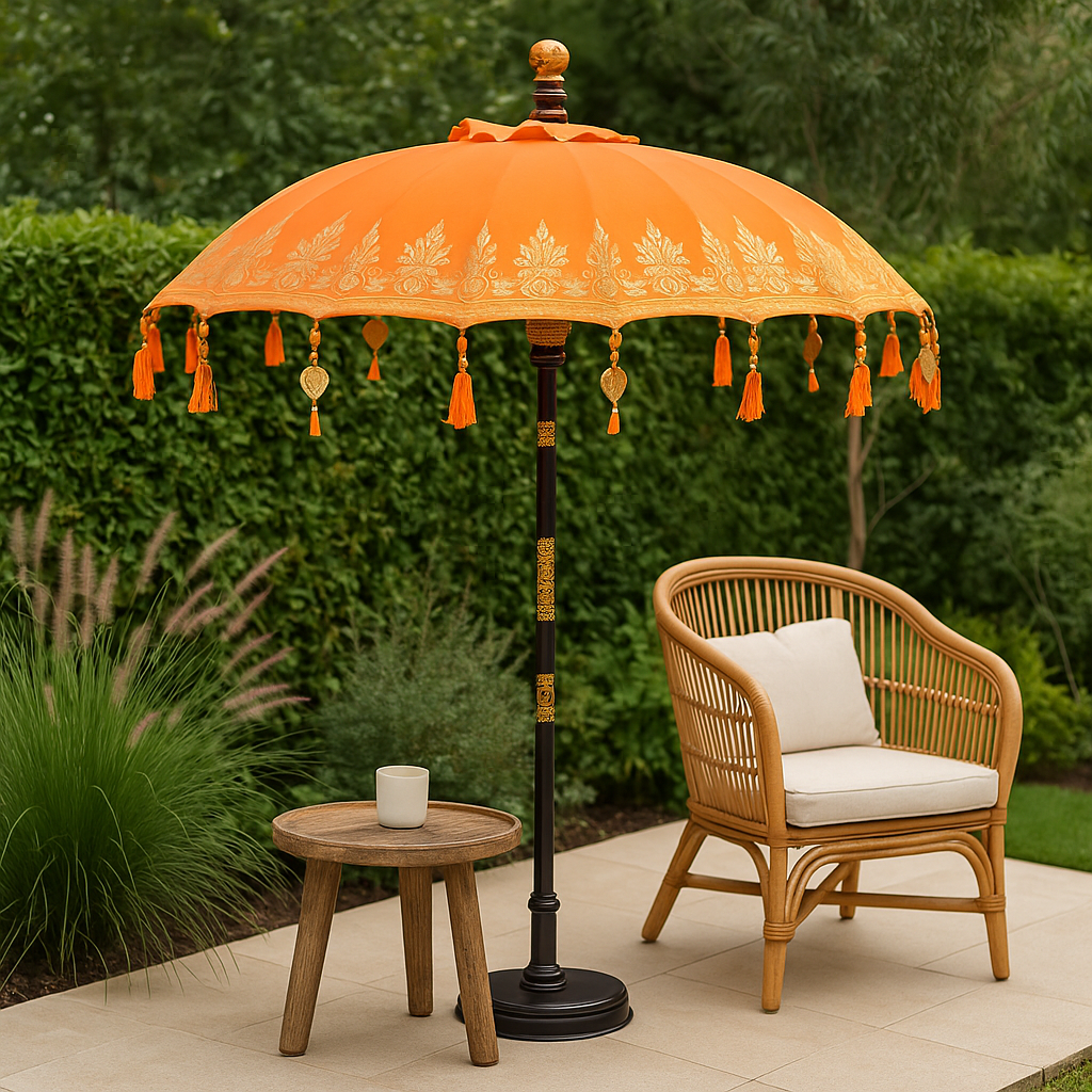 Handmade Balinese Garden Parasol, 2m — Orange