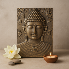 Buddha Relief Wall Art Leaf Antique Gold 70x100cm