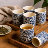 Juego de 6 tazas de té de hierbas con estampado azul