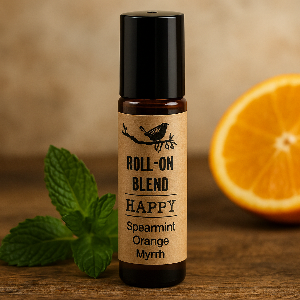 Eteerinen öljy roll-on Iloinen piparminttu Appelsiini Mirha