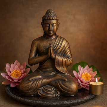 Statue de Bouddha 1,2m or antique priant finition bronze