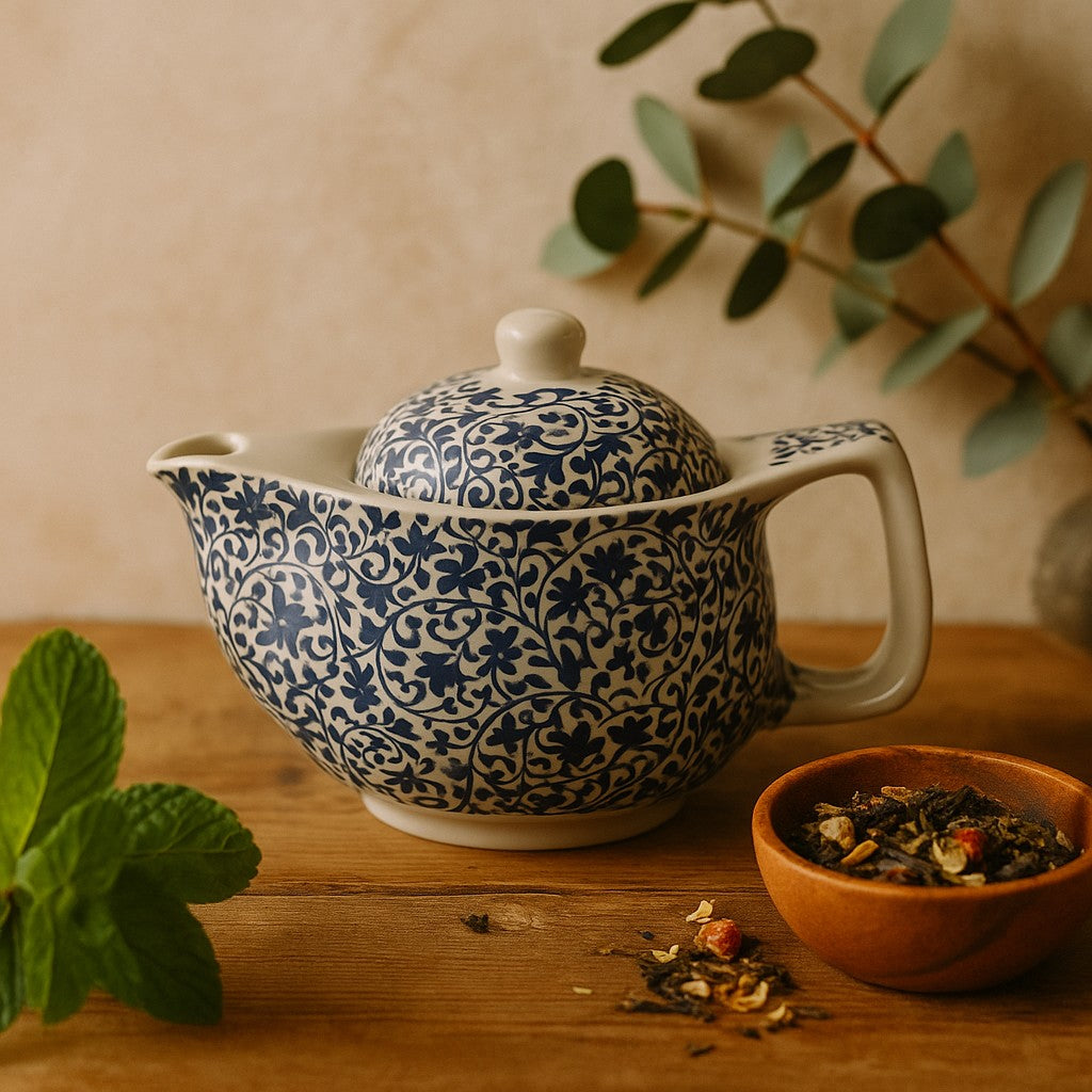 Teapot for Herbal Tea, Small Blue Pattern