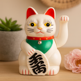Maneki Neko Chat Chanceux Blanc, 15 cm