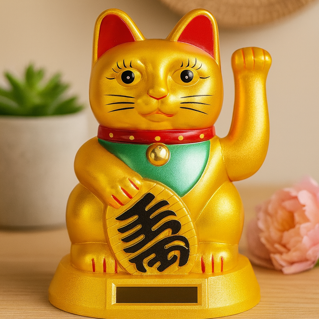 Figurine Chat Porte-bonheur Maneki Neko Alimentée à l'énergie solaire