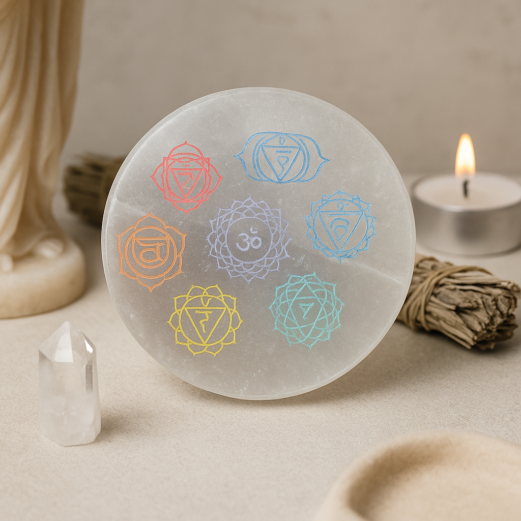 Assiette de charge des chakras en sélénite 10cm
