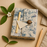 Handmade Lokta Pocket Notebook, Blue Cotton, 40 Pages