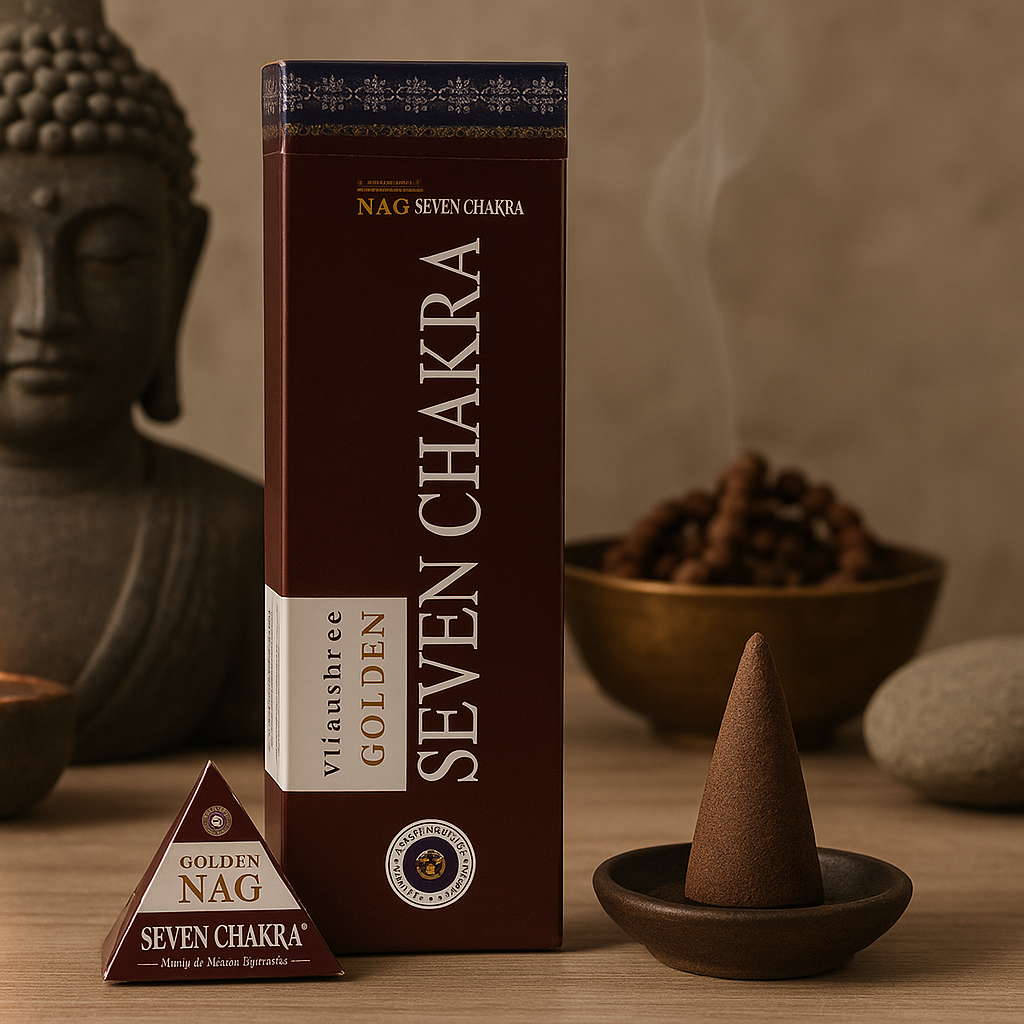 Sieben Chakra Backflow Räucherkegel - Jumbo Golden Nag 42g