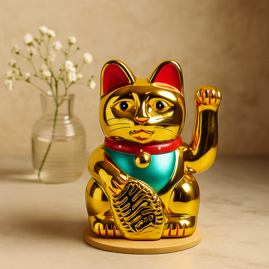 Chat Porte-Bonheur Maneki Neko Argent 15cm