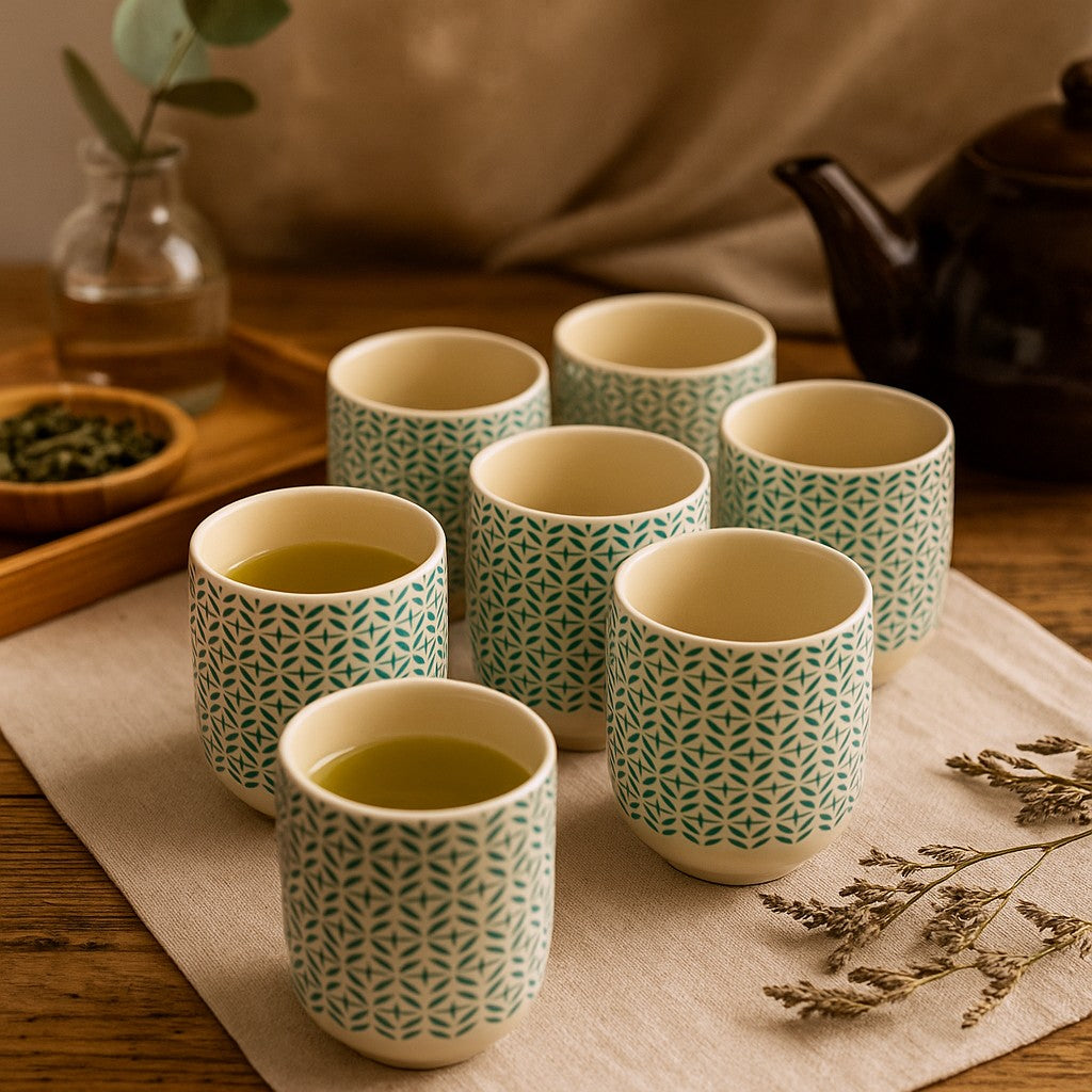 Juego de 6 tazas de té con mosaico verde