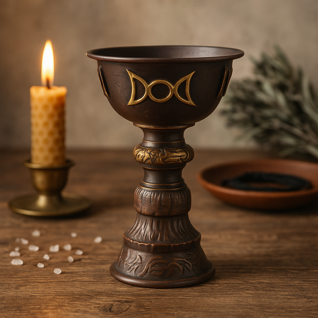 Ritualkelch mit Dreifachmond Antik Kupfer 8x13cm