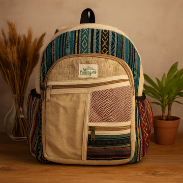 Rucsac din bumbac cu cânepă, stil fermoare zigzag