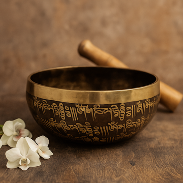 Tibeti hangtál 16 cm mantra gyógyító gravírozott