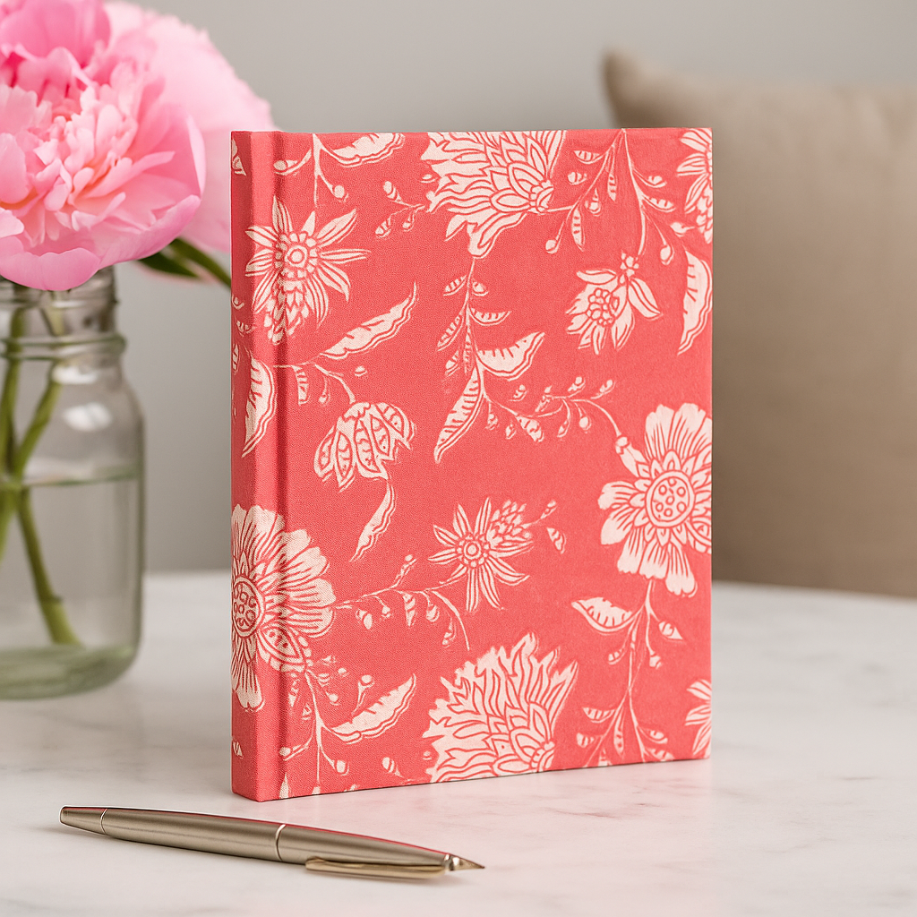 Baumwoll-Notizbuch 20x15cm - 96 Seiten - Rosa Blumen