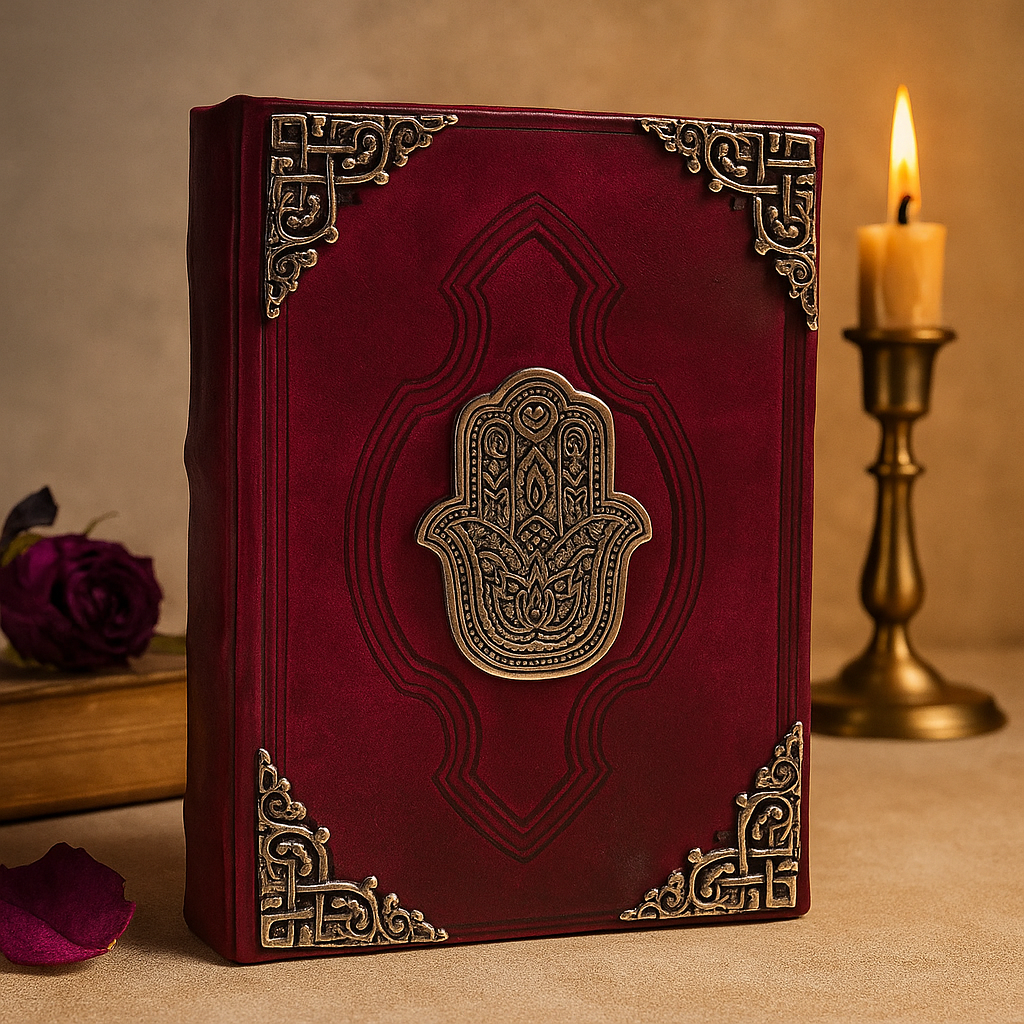 Ručně vyrobený zápisník Zinek Hamsa ruka 200 stran 26x18cm