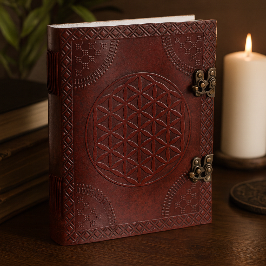 Lædernotesbog Livets Blomst 10x13 200 Sider