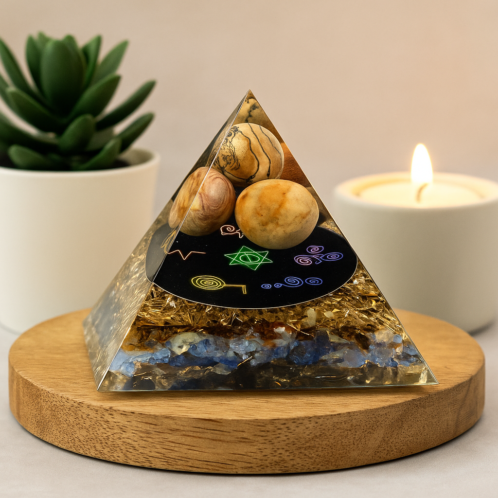 Orgonitová pyramida Midnight Reiki 70mm